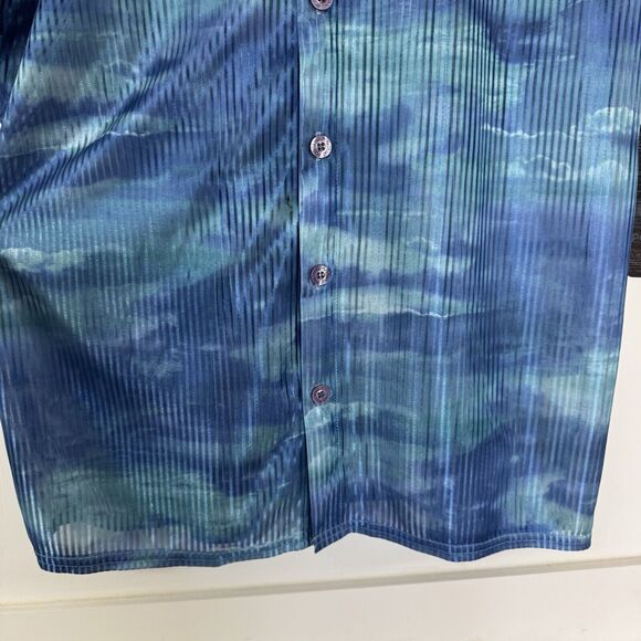 Vintage Positano Shirt Top 80s 1980’s Club Disco Semi Sheer Ribbed Blue Green XL - Picture 5 of 11